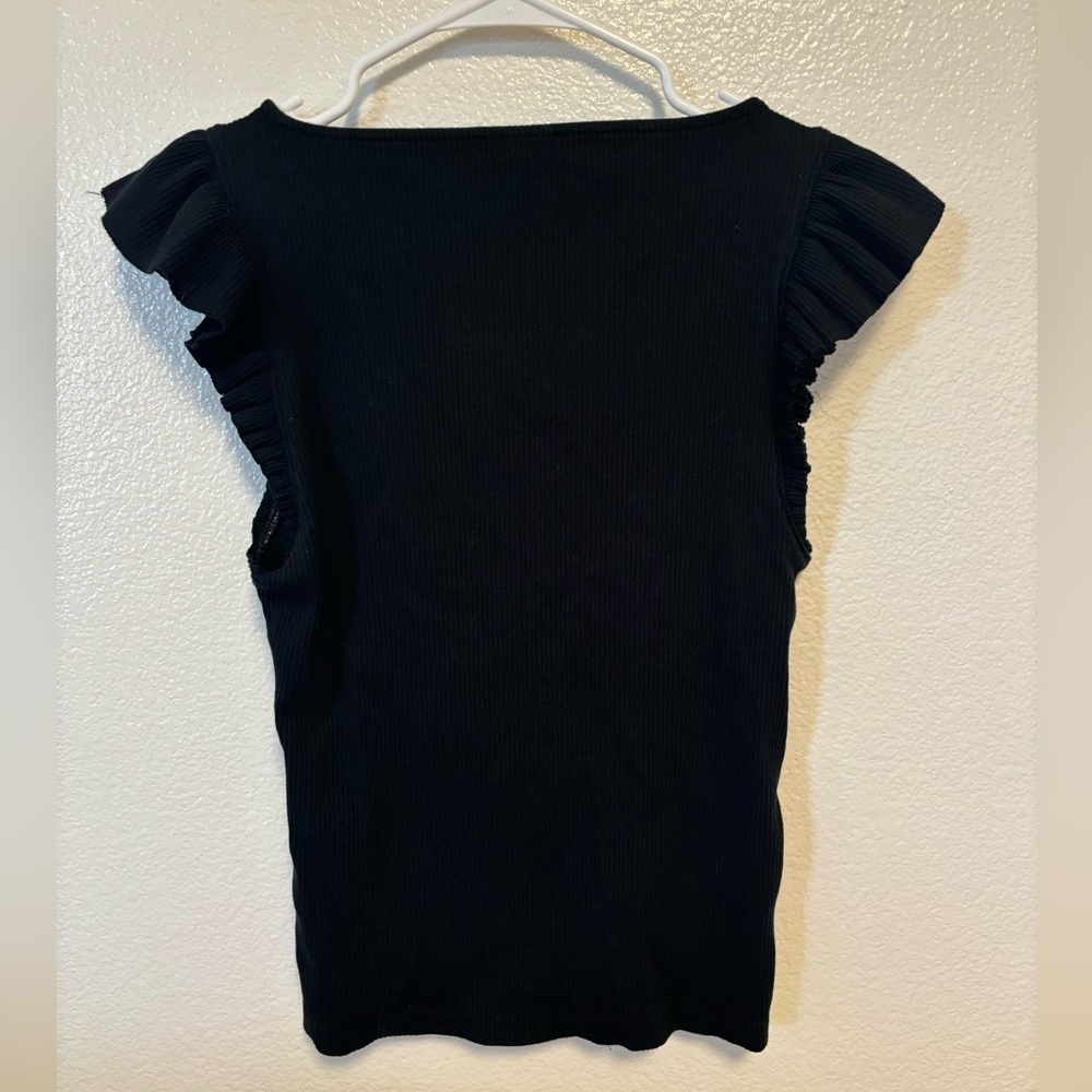 J. Crew | Flutter Sleeve Fitted Tee | Large | Black - Picture 6 of 6